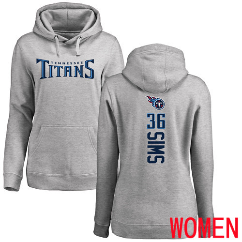 Tennessee Titans Ash Women LeShaun Sims Backer NFL Football #36 Pullover Hoodie Sweatshirts->women nfl jersey->Women Jersey